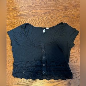 Pac Sun Black lace crop top; size xs